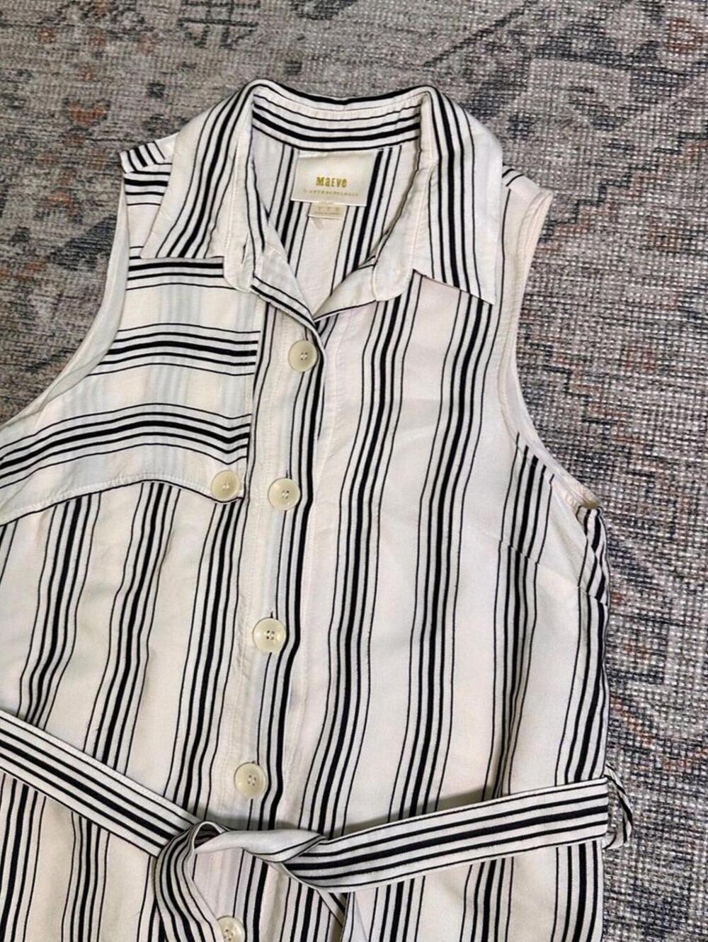 Maeve Anthropologie Striped Shirtdress Size 2 Button Front Midi Belted Dress - Picture 4 of 13